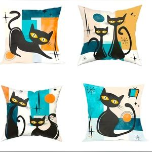 4pcs, Retro Black Cat Throw Pillow Covers